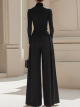 Set Coordinato Top A Collo Alto Aderente E Pantaloni Ampi Fluidi